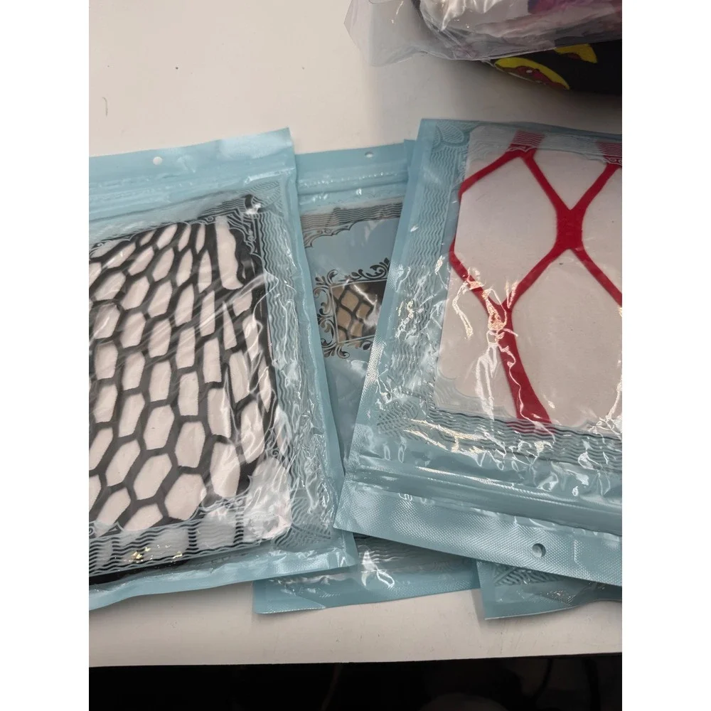 Lot of 4 Fishnet Stockings Assorted Mesh Sizes Black and Red Hosiery Pack